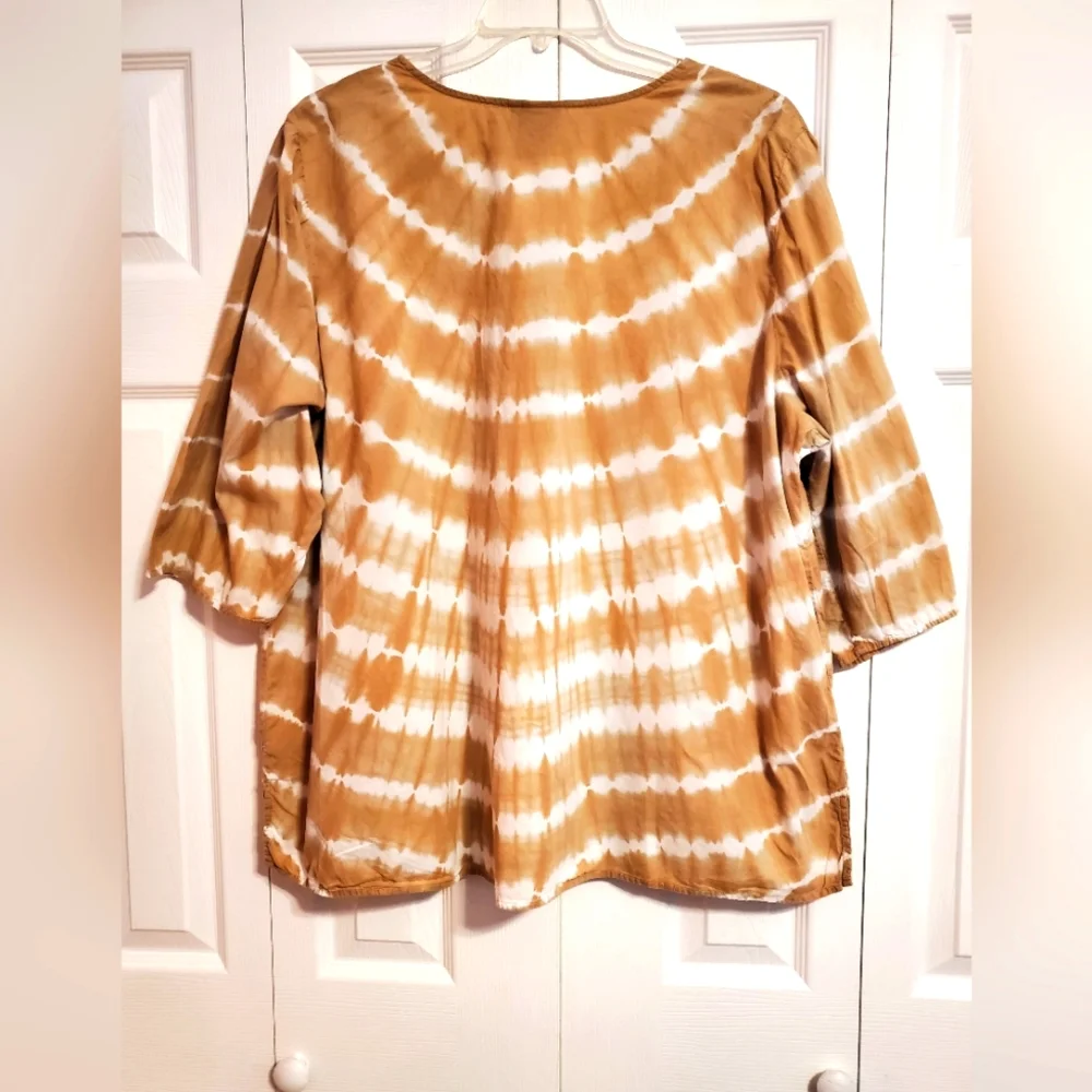 Catherines White and Beige Embroidered Tie Dye Tunic Blouse - Picture 2 of 4